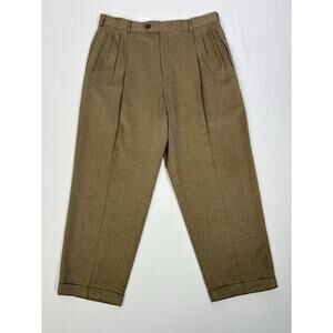 Vintage Levis Slates Pants 34x29 Brown Wool Pleated Cuffed Slacks Trousers